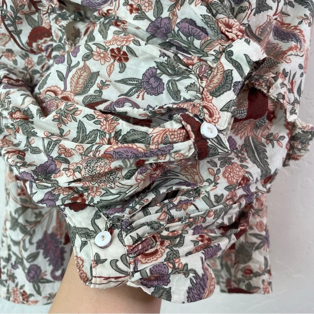 Anthropologie Love The Label Floral Peasant Boho Balloon Puff Sleeve Top Size XS